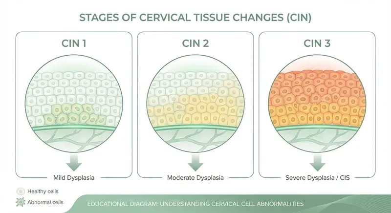 Vergelijking van CIN 1, CIN 2 en CIN 3 celafwijkingen in baarmoederhalsweefsel
