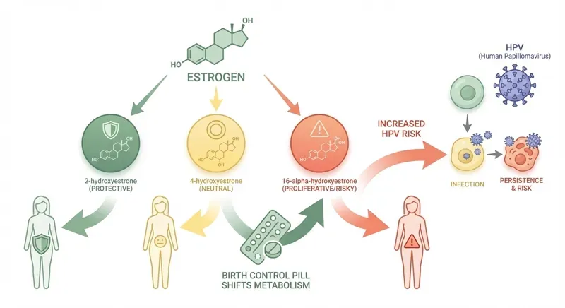 Oestrogeen metabolisme pathways: beschermend 2-hydroxyestron versus risicovol 16-alpha-hydroxyestron bij pilgebruik